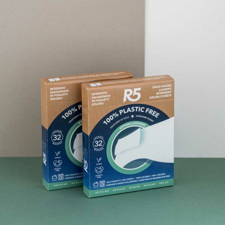 R5Living detergent sheets | The environmentally friendly and practical alternative to conventional liquid or powder detergents. - Concentrated and biodegradable - paraben-free - phosphate-free - vegan and free from animal cruelty - Nickel tested | Hypoallergenic - 100% "plastic-free" - 100% "zero waste"