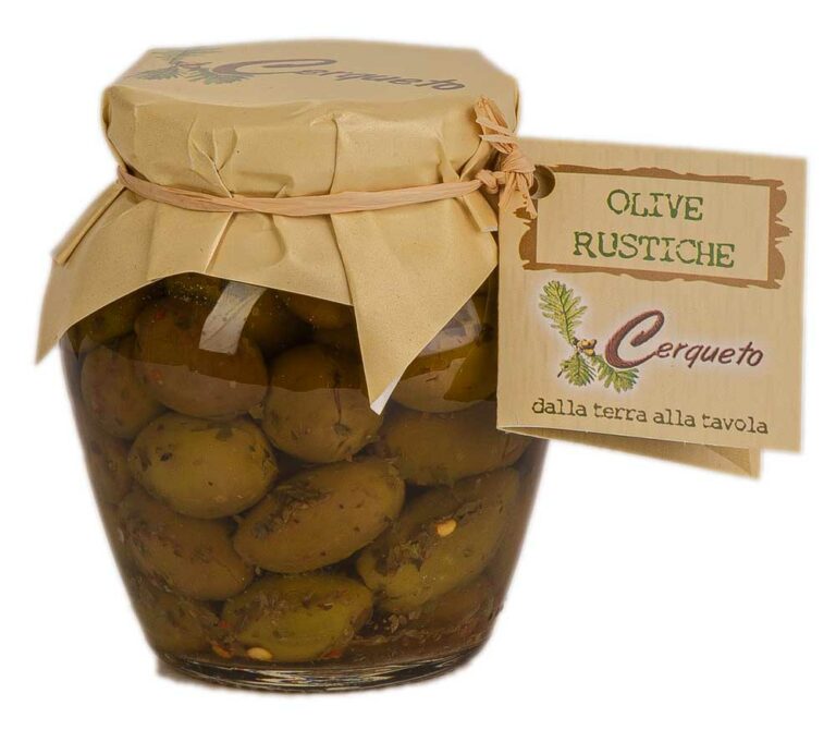 Il Cerqueto Olive Rustiche | Deliziose olive verdi in olio di semi di girasole Ideale come contorno o antipasto